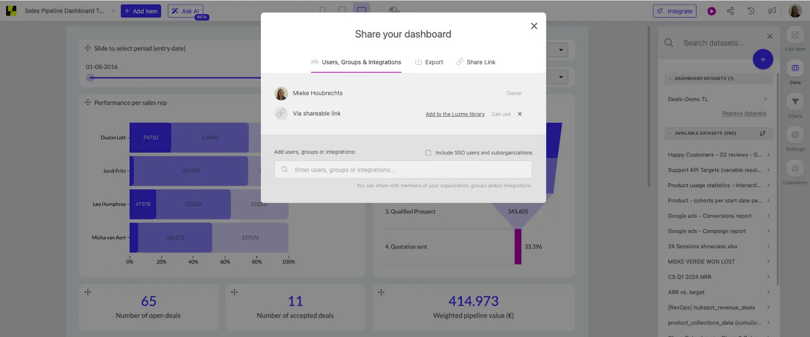 dashboard sharing in Luzmo