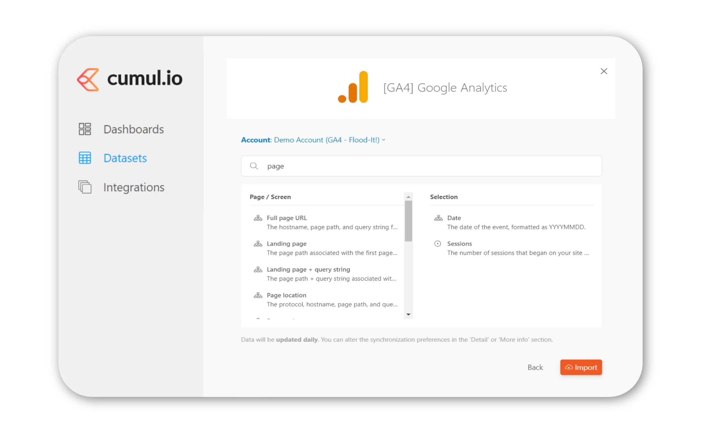 Example of a GA4 dataset in Luzmo