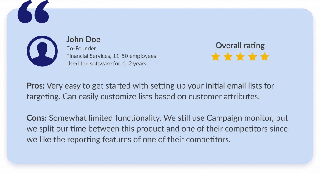 Capterra review of a marketing automation platform user who is unsatisfied with the analytics capabilities of the software