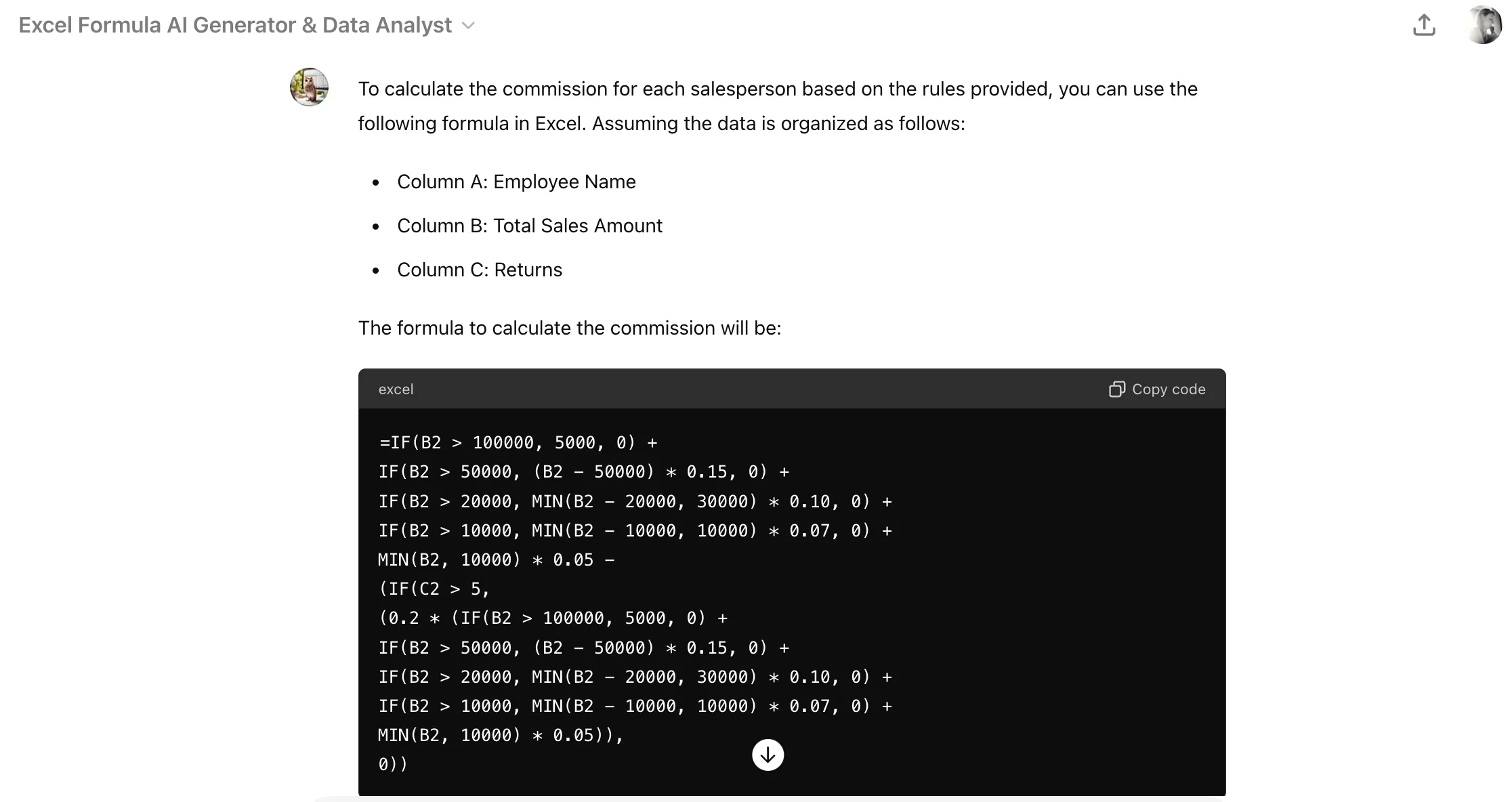 Data Visualization GPT to generate Excel formulas