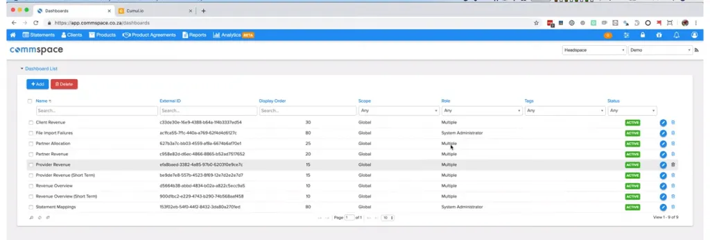 Commspace dashboard management portal