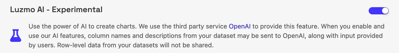 How to turn on Luzmo AI in settings