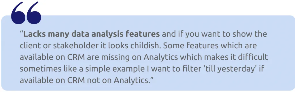 Quote where a SaaS user complains that the analytics features of a SaaS company doesn't show relevant data