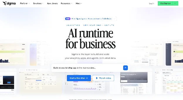 Sigma embedded analytics platform homepage
