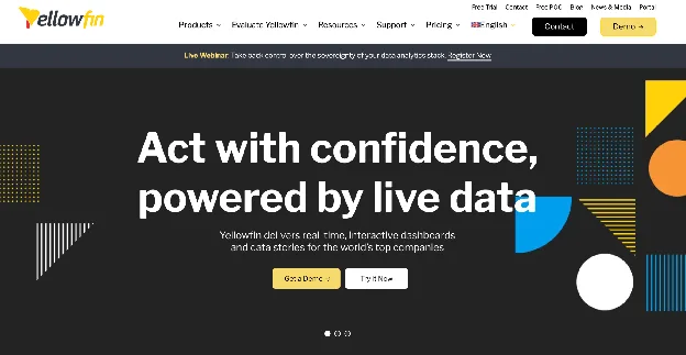 Yellowfin embedded analytics platform homepage